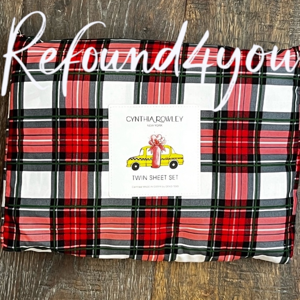 Cynthia Rowley - ‘Festive Red/Green Plaid’ Twin Sheet Set. NWT. Firm!  Last one!